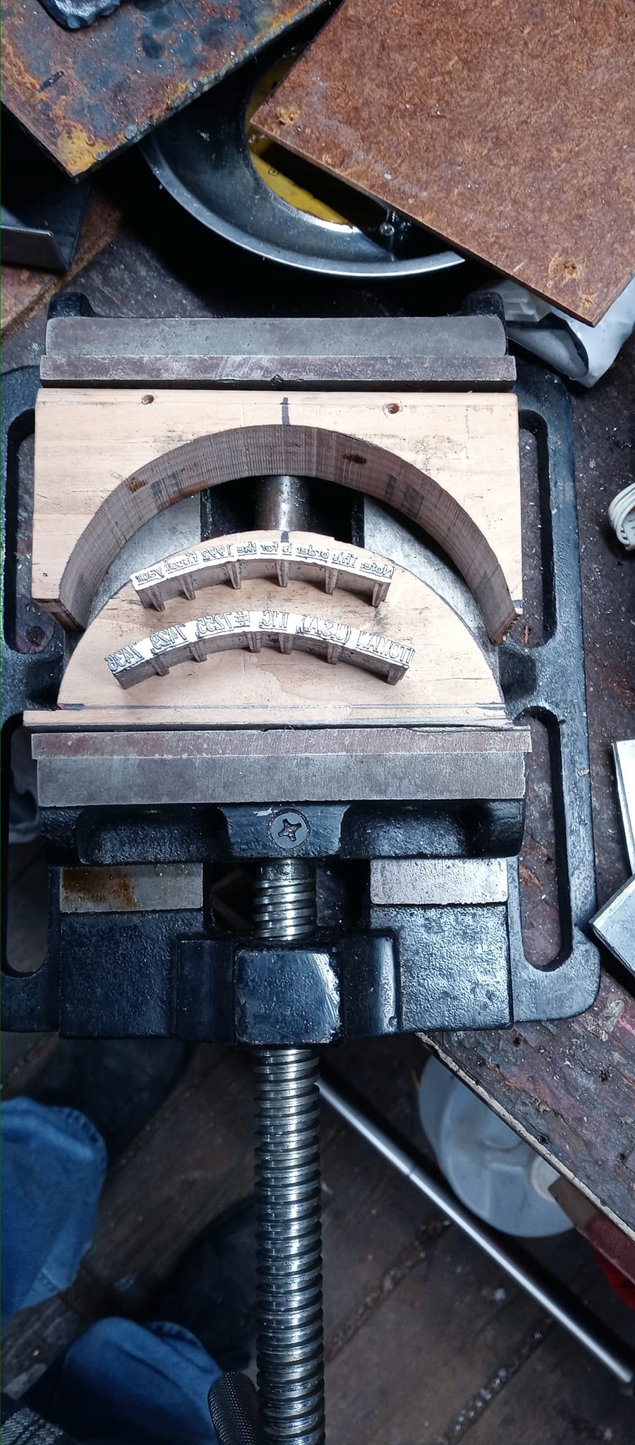 My prototype for curving Linotype slugs actually works..