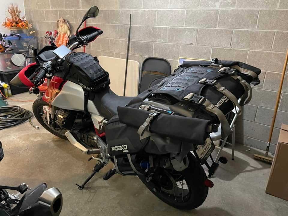 Moto Guzzi V85TT with Mosko Moto luggage setup