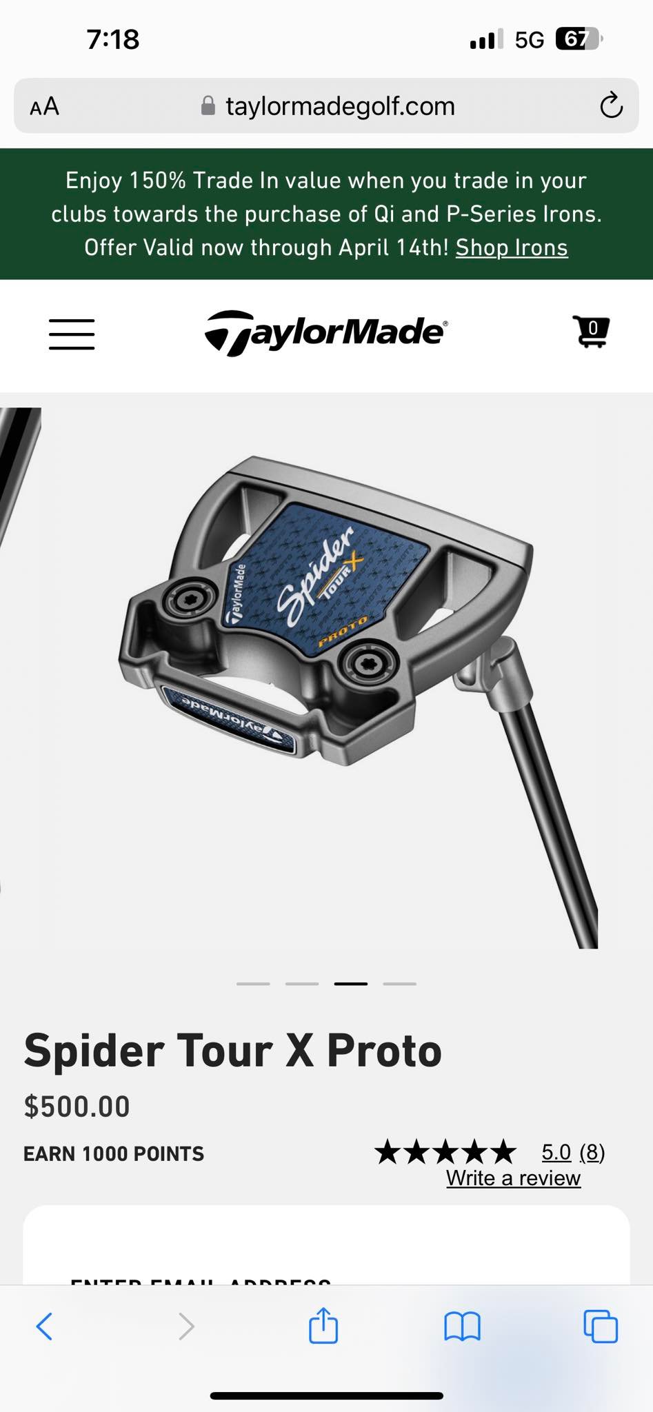Putter Taylormade Spider Tour 2018 – 34 Pouces | Occasion Bon état | Pour Droitier