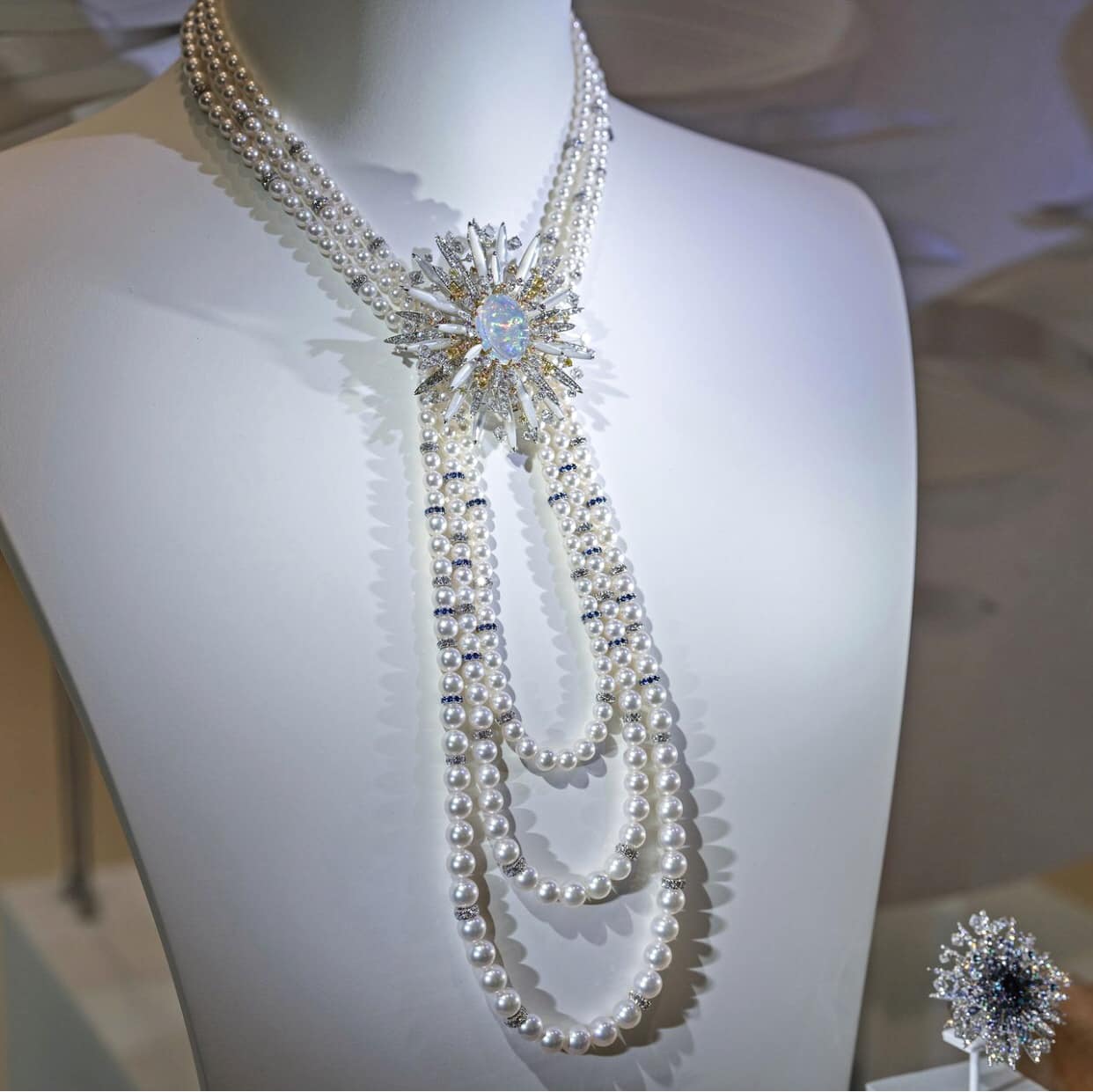 Collier Ancien En Or 9 Carats Et Argent Massif - Avec Diamant, Perle Rose Et Grenats + Boîte