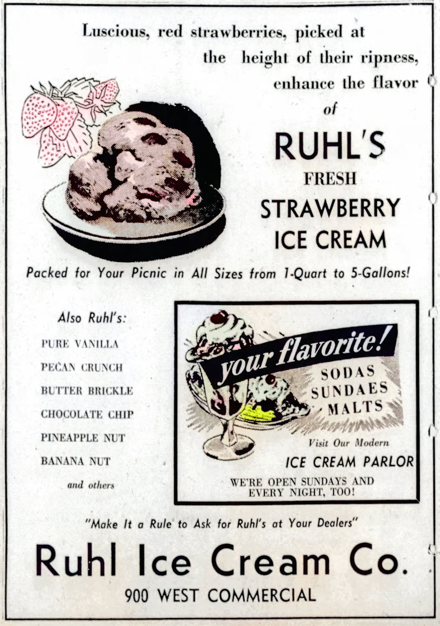 Ruhl's ice cream ad from 1949 in Springfield, Missouri