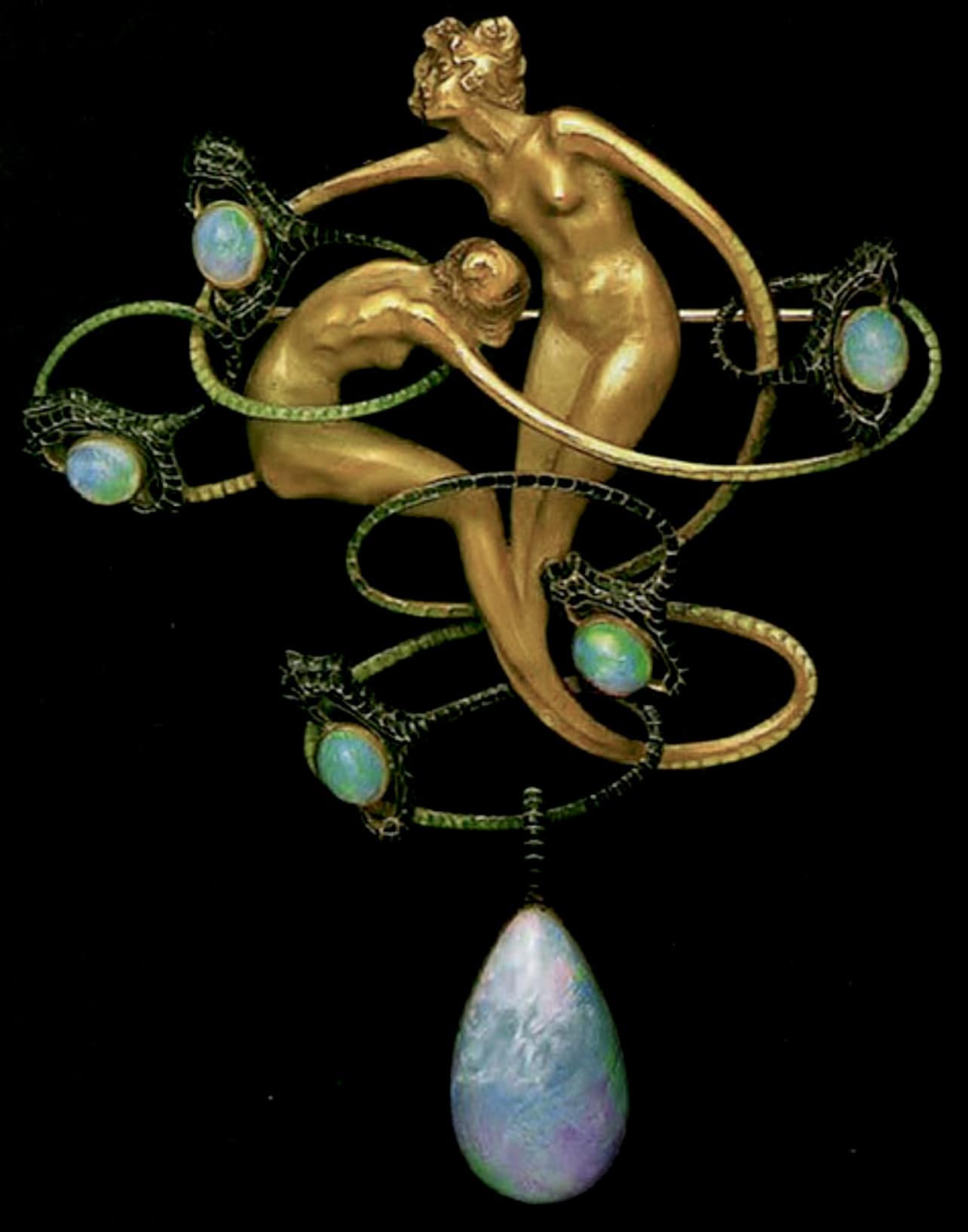 Broche Dorée Art Nouveau Style Mucha Lalique - Bijou Vintage 1900, Occasion, Ornement Floral