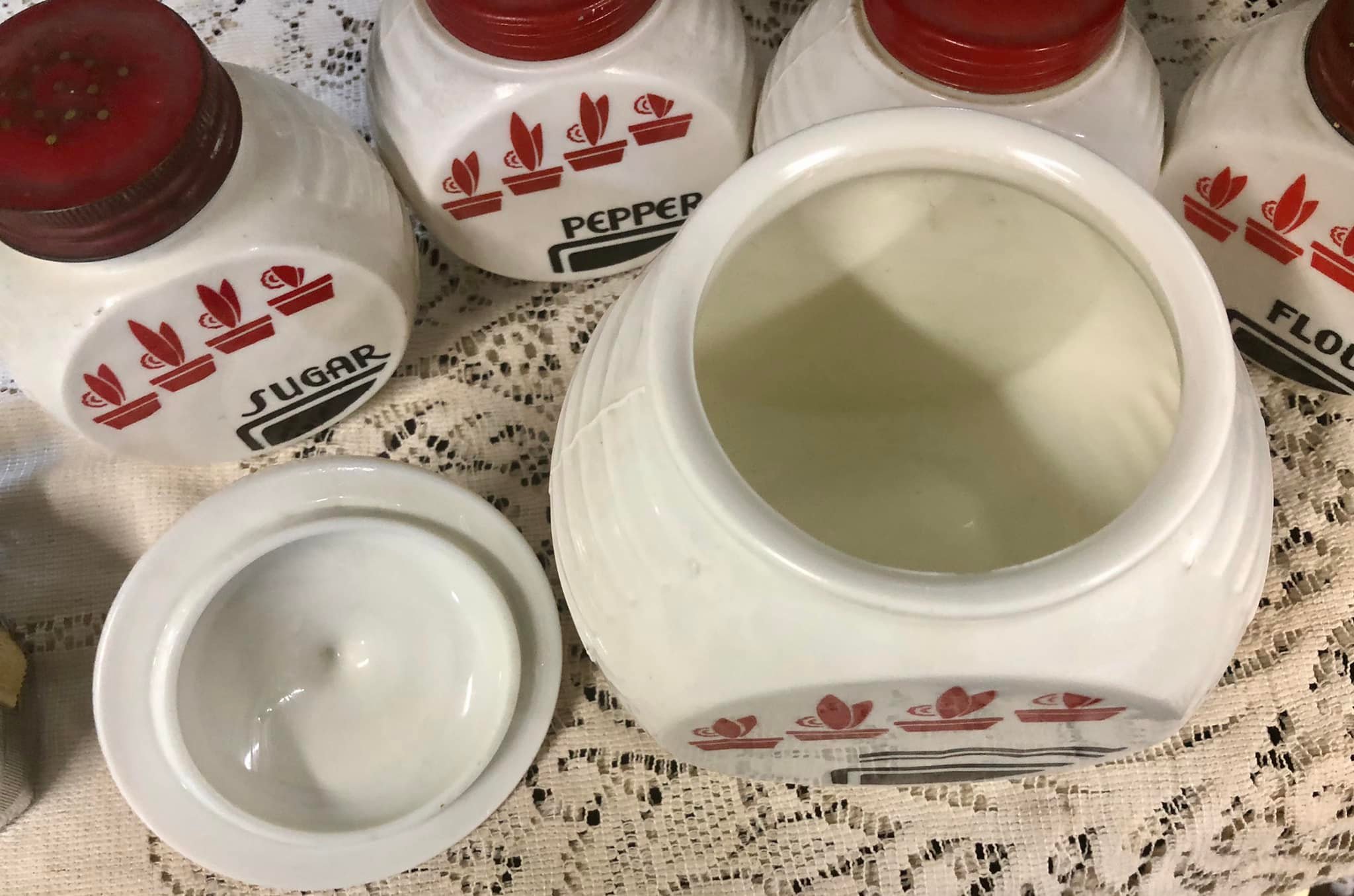 Fire King Colonial Band Grease Jar Salt & Pepper Shakers