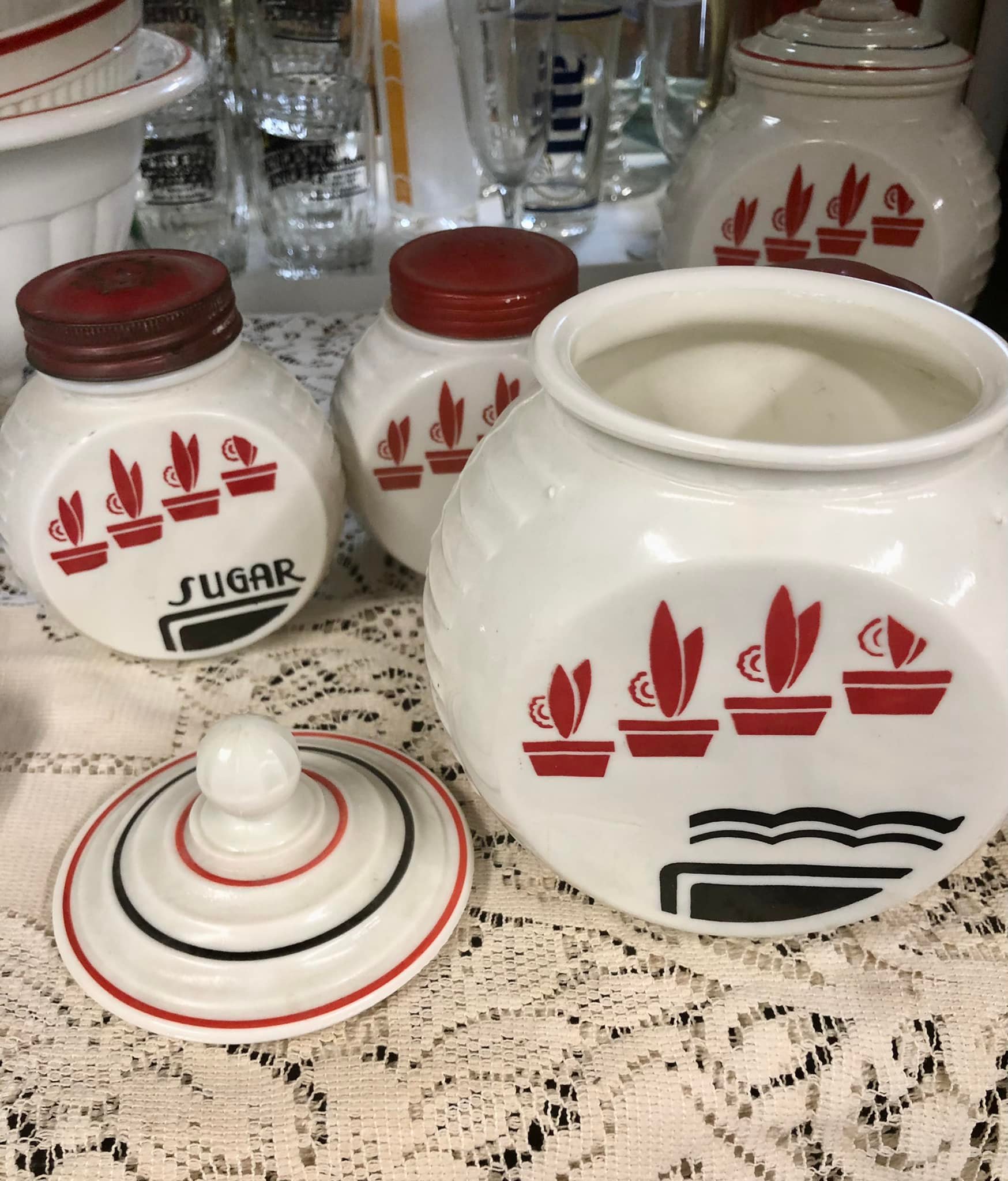Fire King Colonial Band Grease Jar Salt & Pepper Shakers
