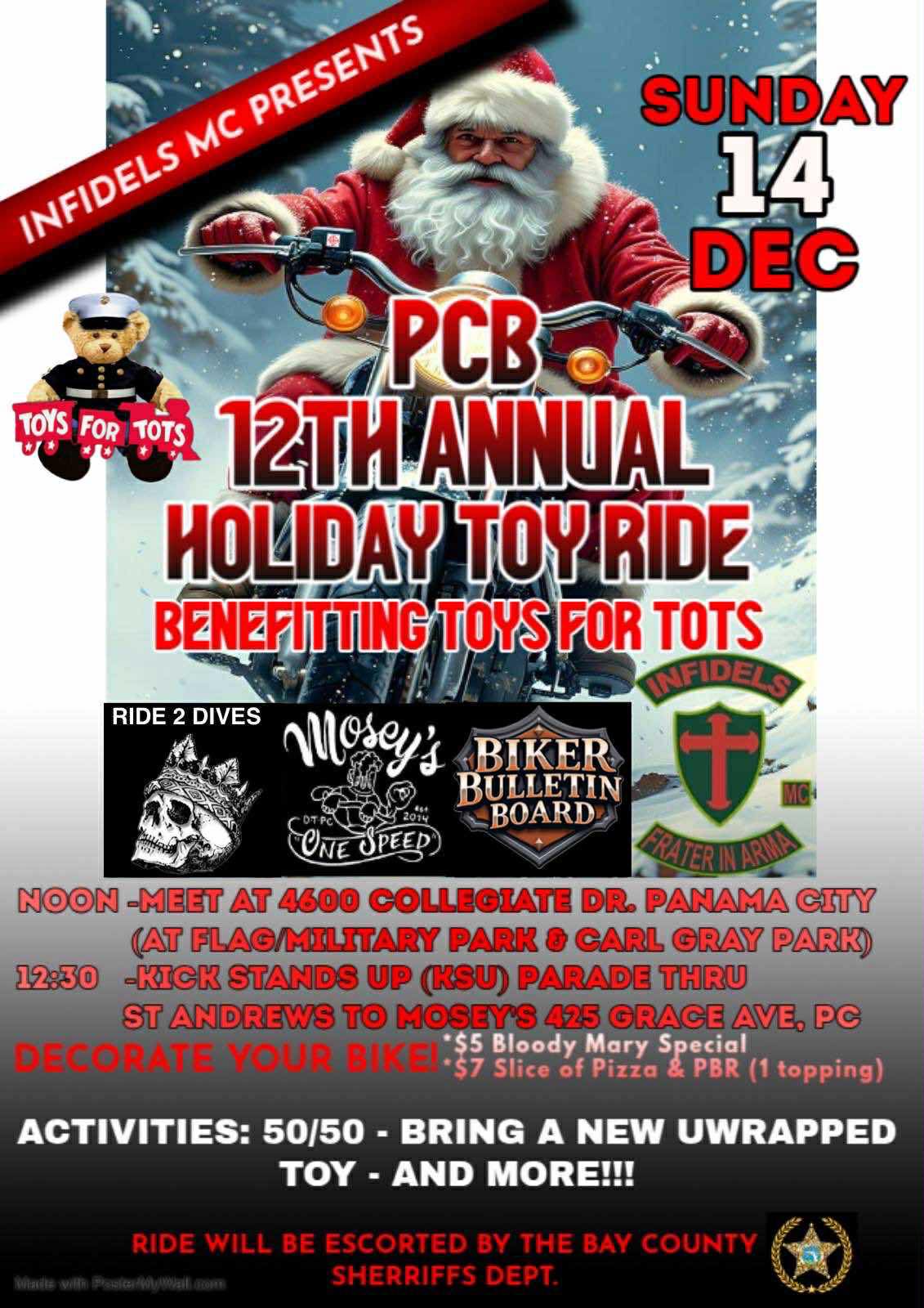 RIDE2DIVES | INFIDELS MC Presents the PCB 12th Annual Holiday Toy Ride ...