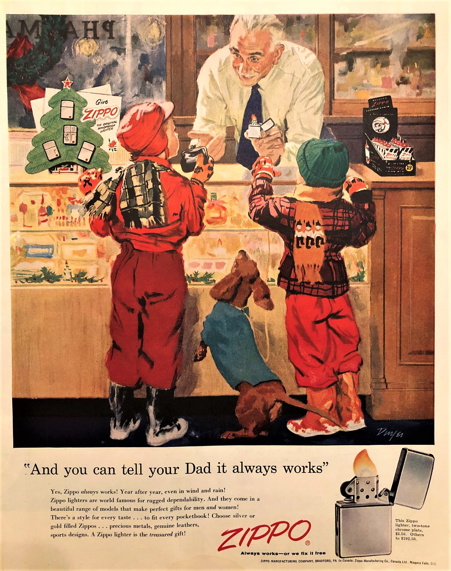 Holiday ad for Zippo lighters, 1955