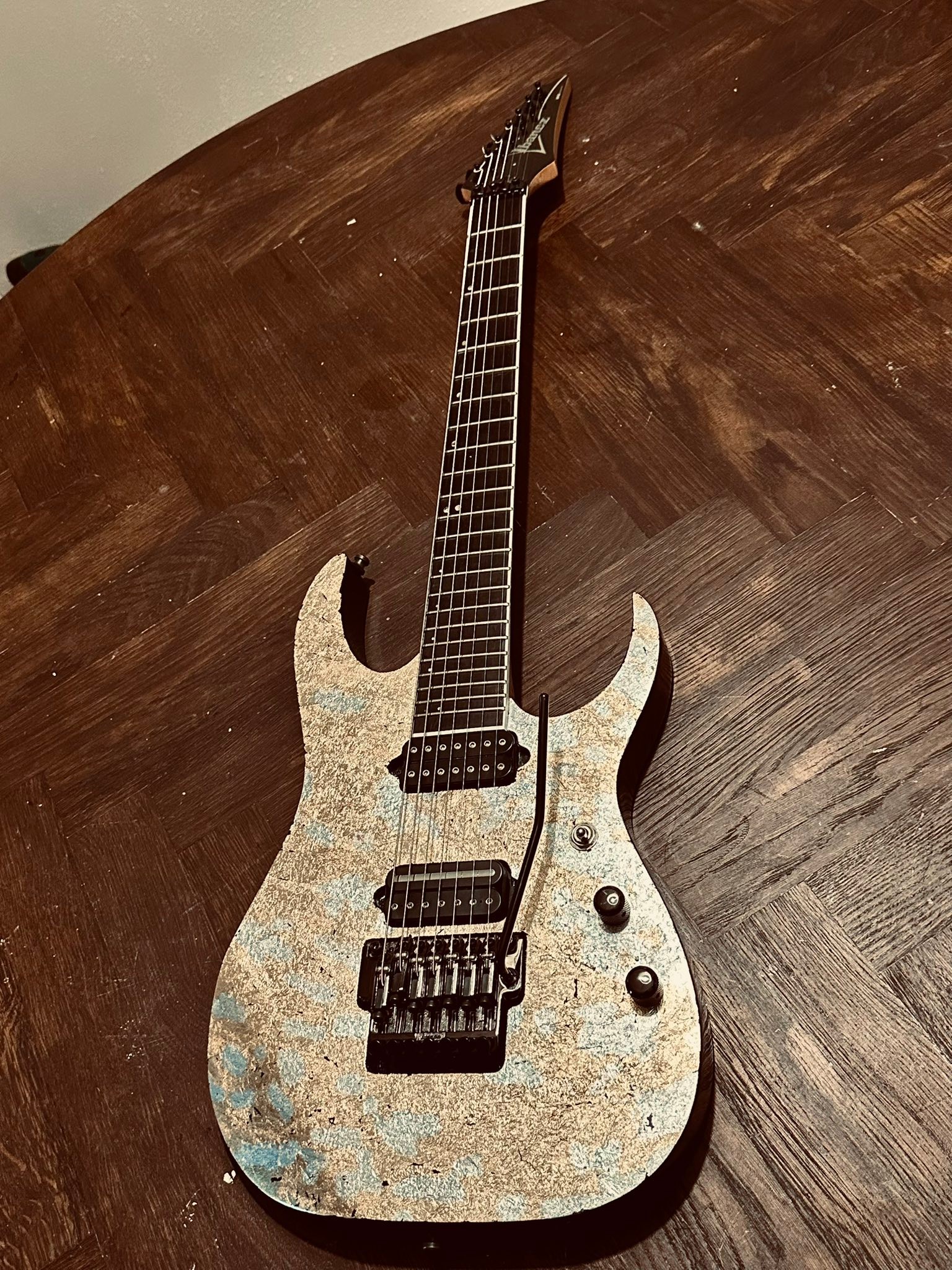 Refinished Ibanez RG7620 with unique distressed foil finish