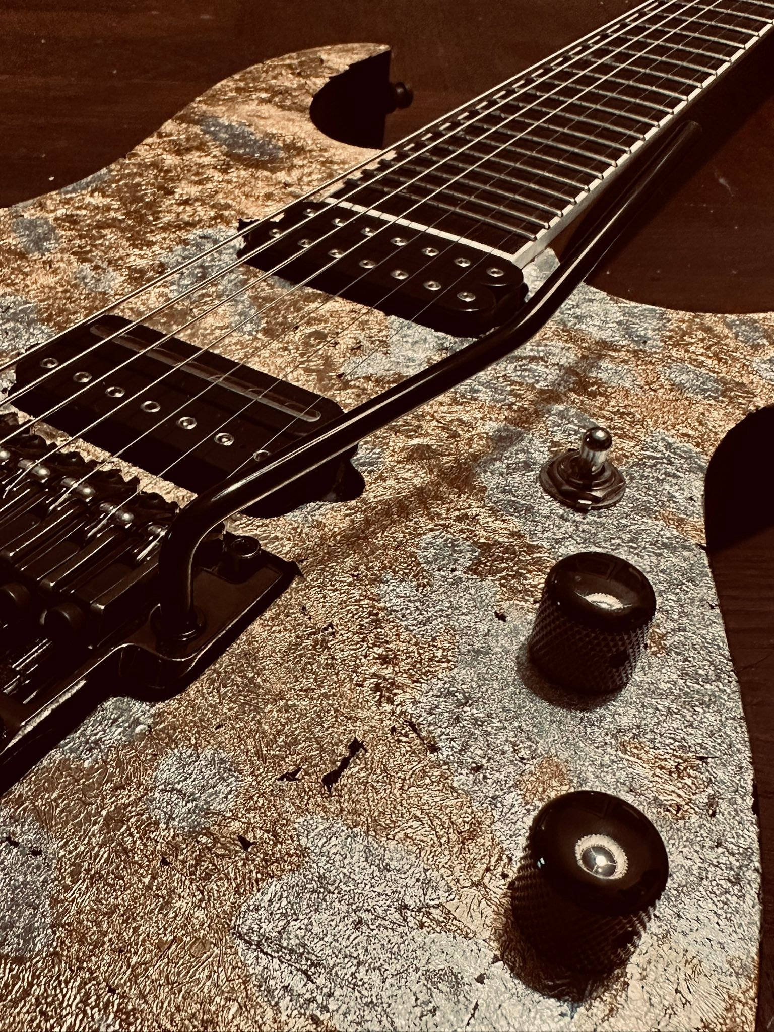 Refinished Ibanez RG7620 with unique distressed foil finish