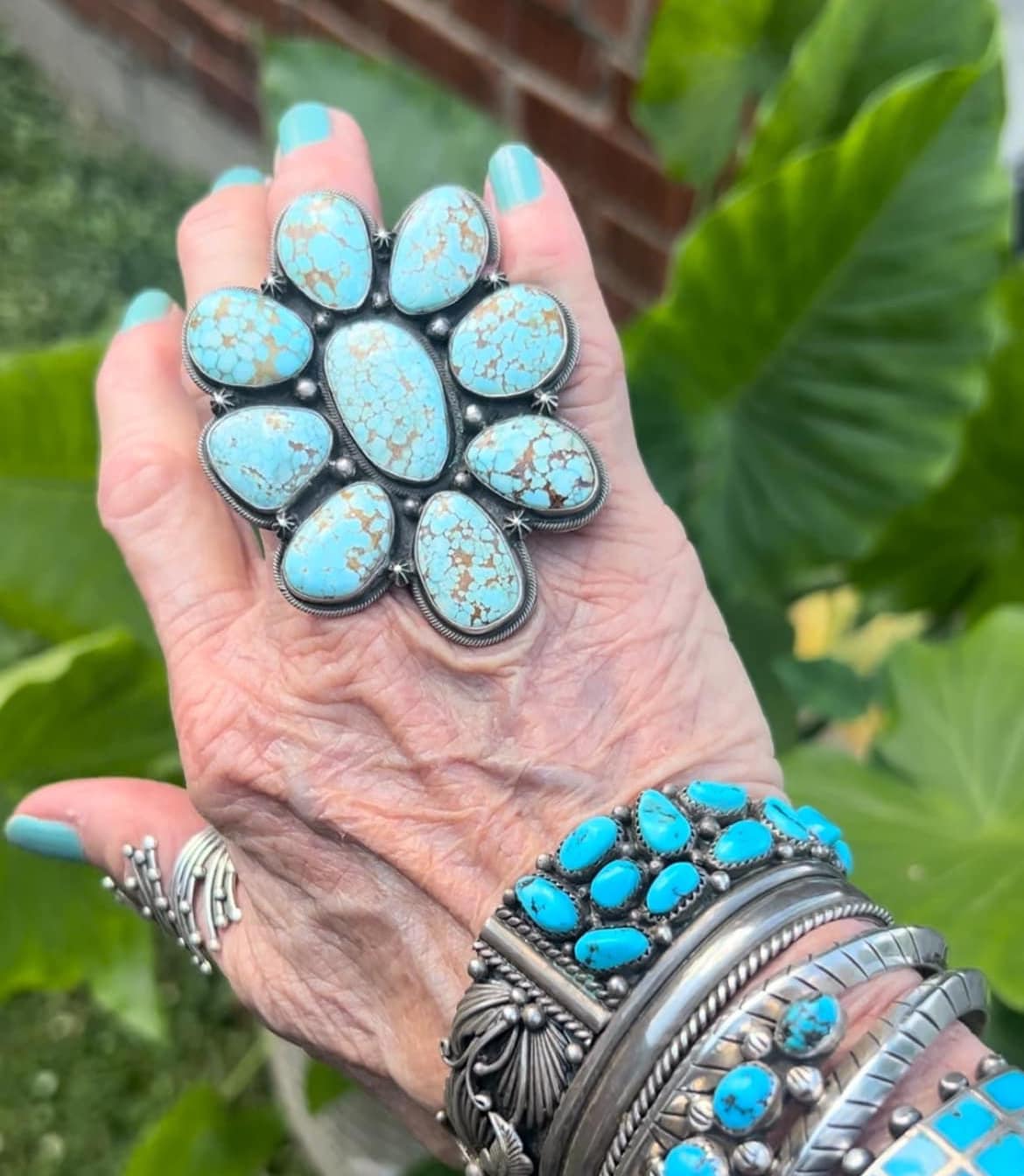 Andy Cadman Navajo turquoise cluster ring for sale