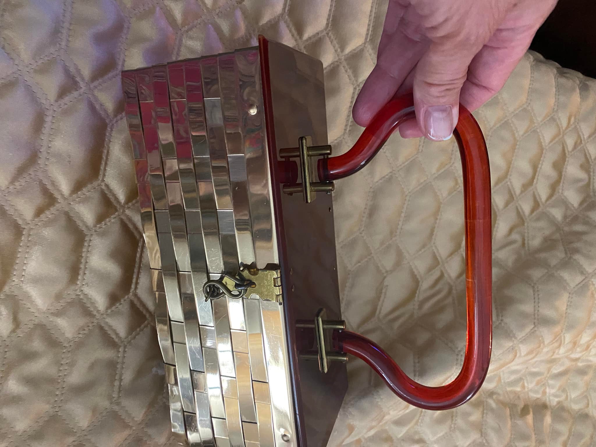 Dorset Rex metal woven purse with lucite top