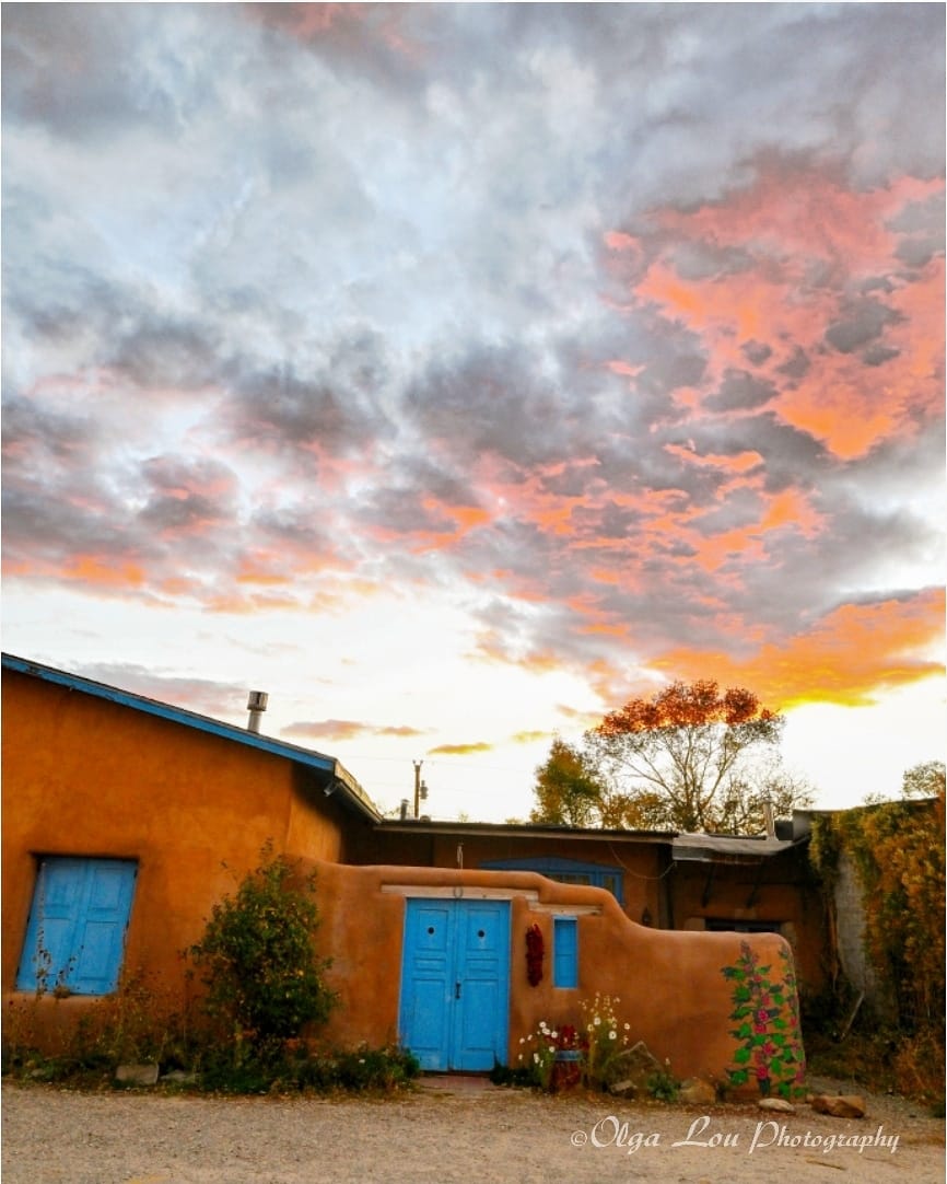 Traditional adobe doorway in Ranchos de Taos, New Mexico