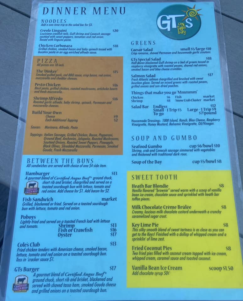 Gulf Shores and Orange Beach | GT’s menu | Facebook