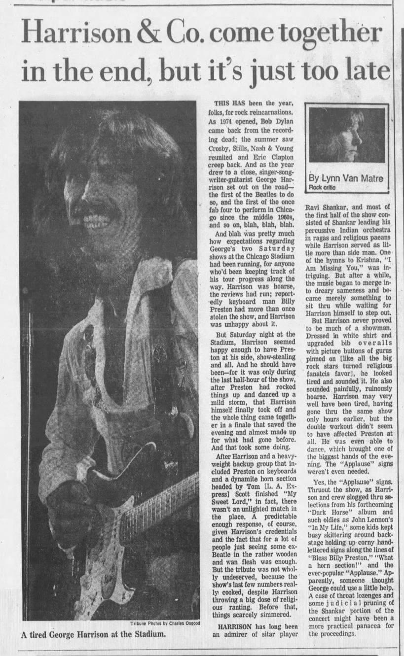George Harrison's 1974 Chicago Stadium Concert