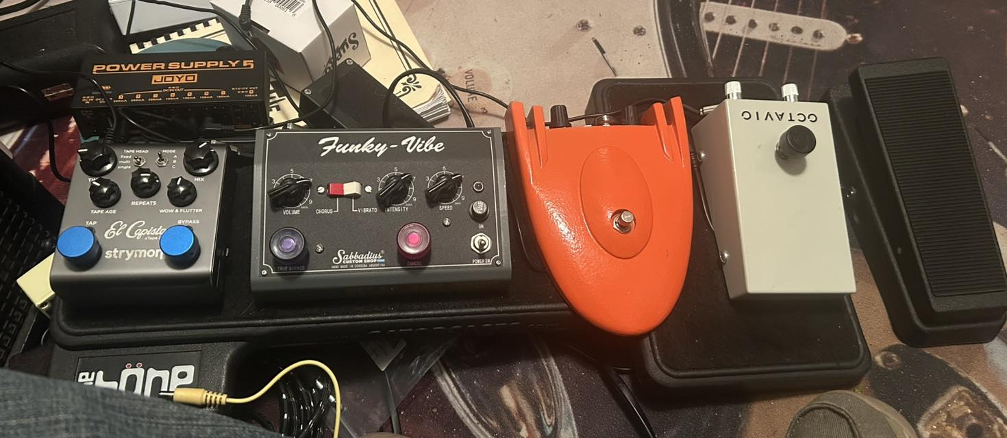 Some Roger Mayer pedals: •Octavia •Stone fuzz •Mongoose fuzz •Axis