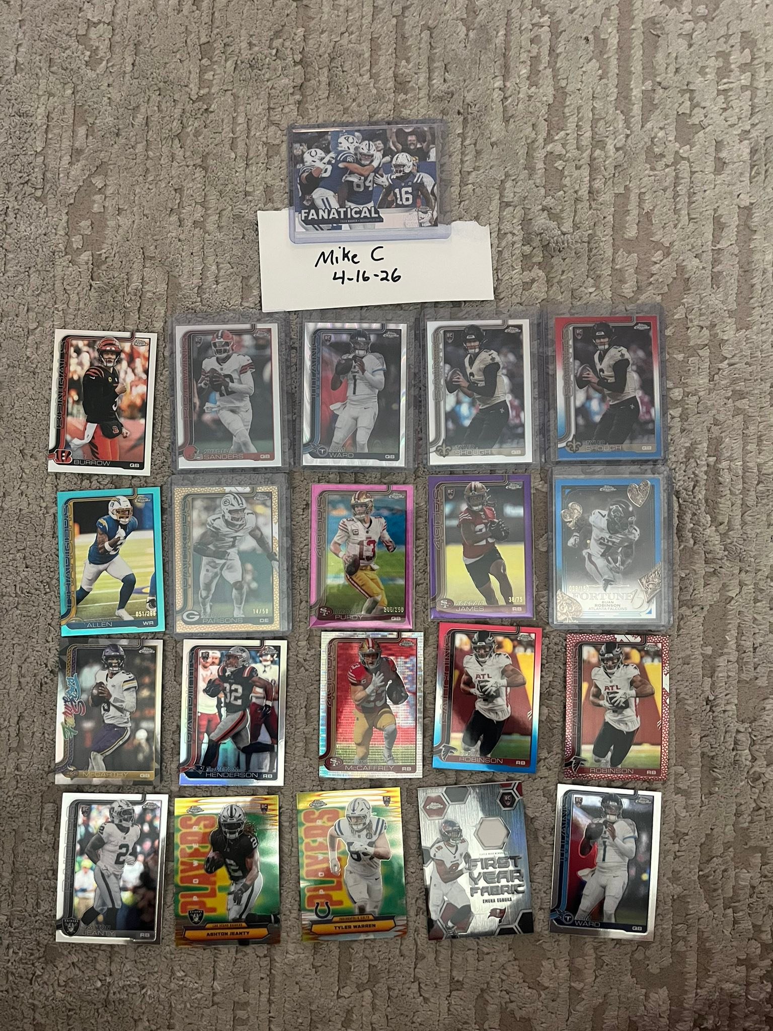 High-end NFL sports cards for sale, including Tyler Warren Fanatical