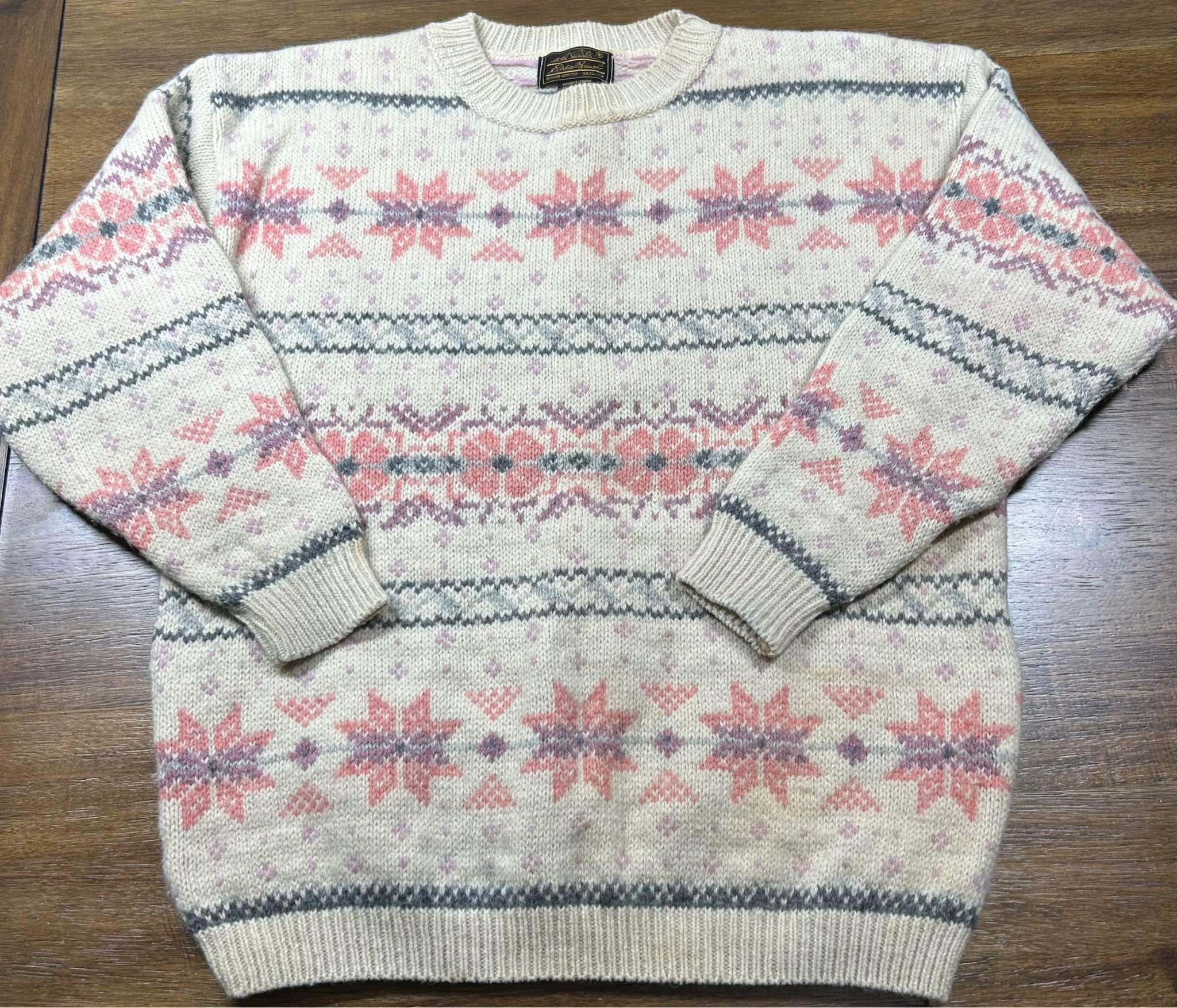 Brown/tan XL vintage cable knit fair isle design vintage long 