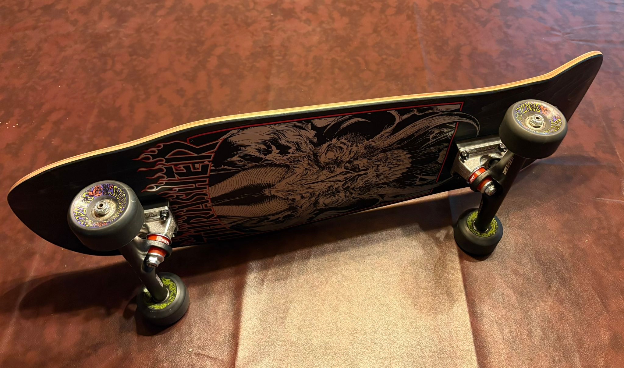 Vintage skateboard setup with Indy Stage IV trucks and Santa Cruz 