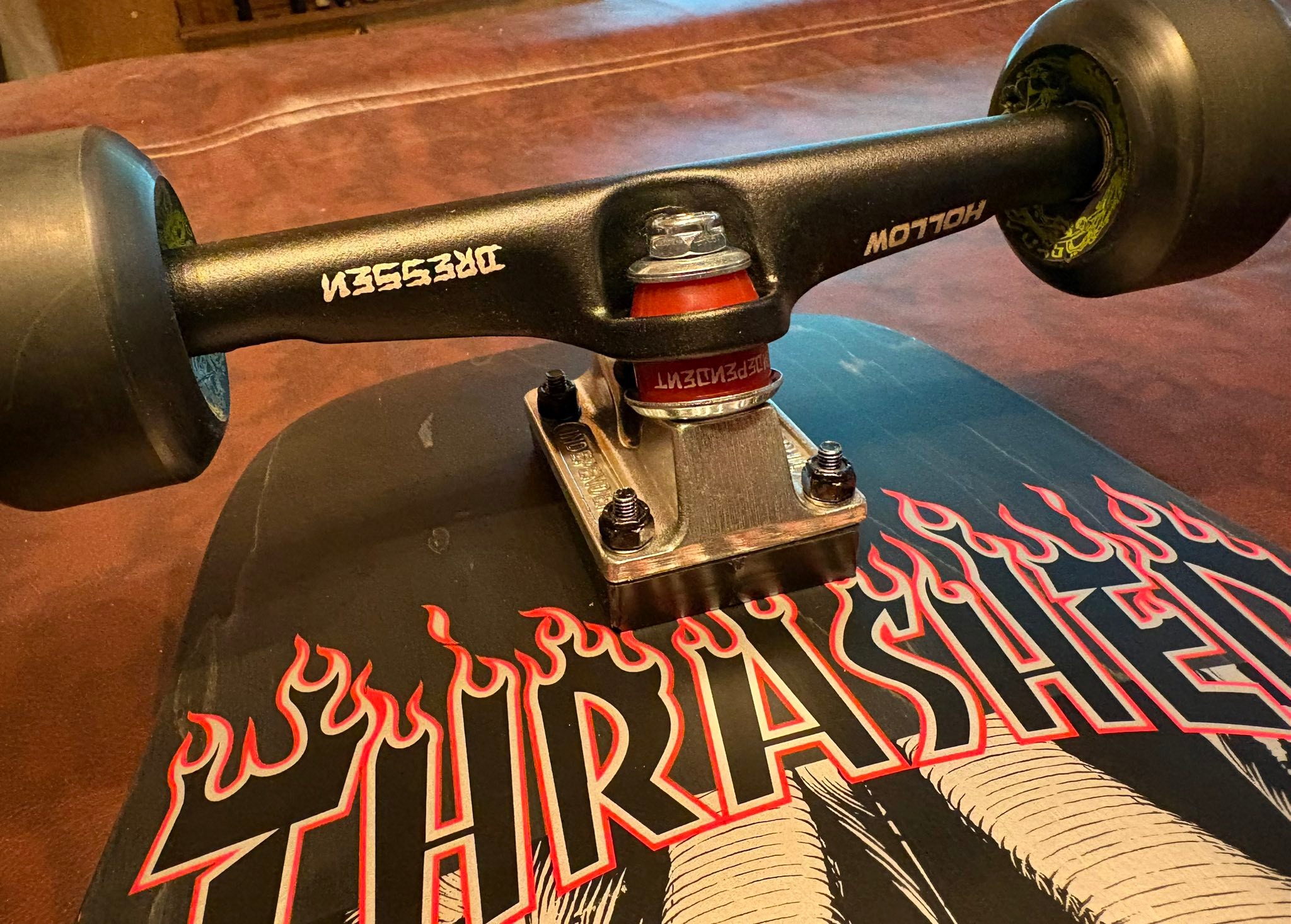 Vintage skateboard setup with Indy Stage IV trucks and Santa Cruz 