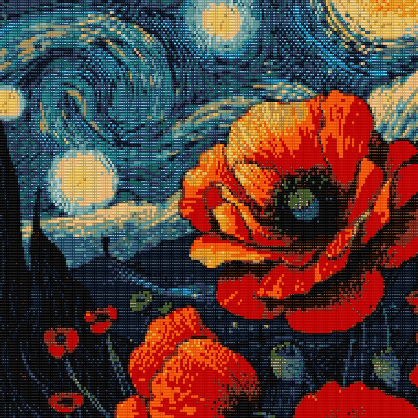 Van Gogh Field Poppy Flowers Counted Cross Stitch Pattern - Orenco 