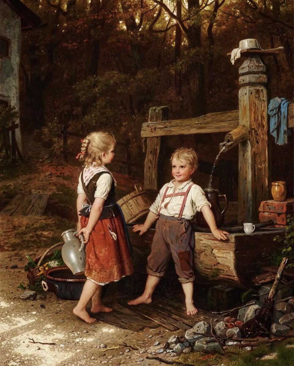 Johann Georg Meyer von Bremen's oil painting Children at the Well
