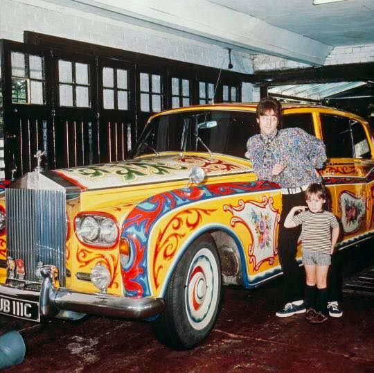 John Lennon with son Julian and his car, a 1965 Phantom V Rolls