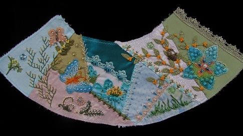 Upcycled fabric crazy quilting with hand embroidery
