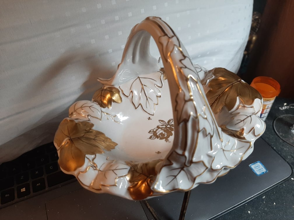 1917 Antique Von Schierholz German Porcelain Basket for Sale
