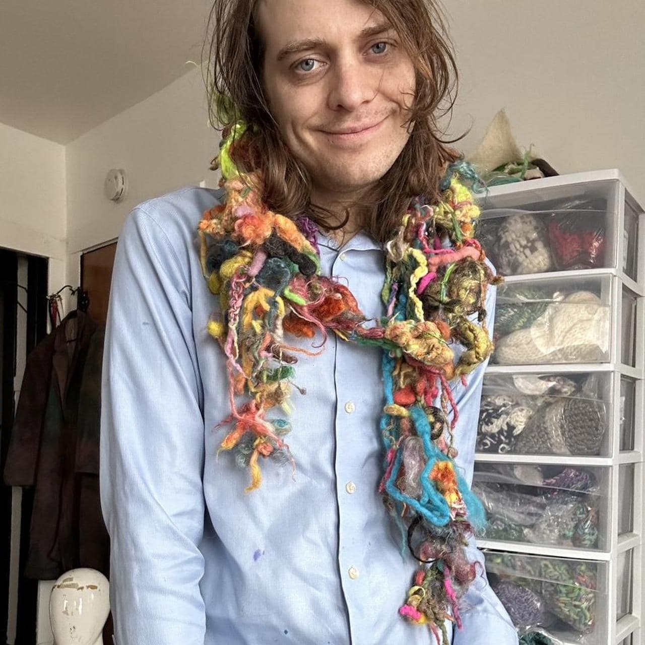 Handmade Y2K rainbow scarf with crochet and knit