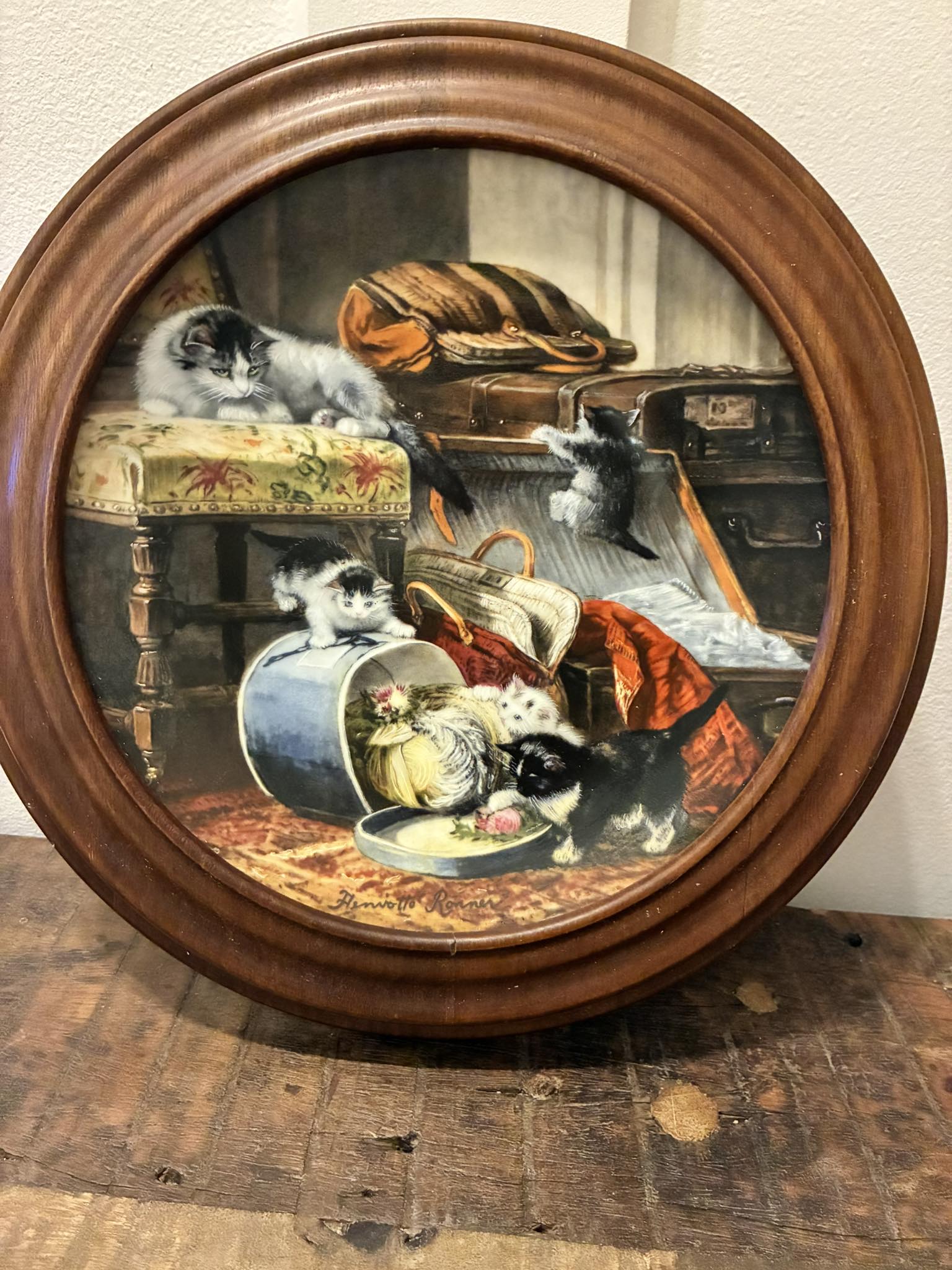 1990 “Mischief With the Hatbox” Kittens Cat Framed Plate. There is