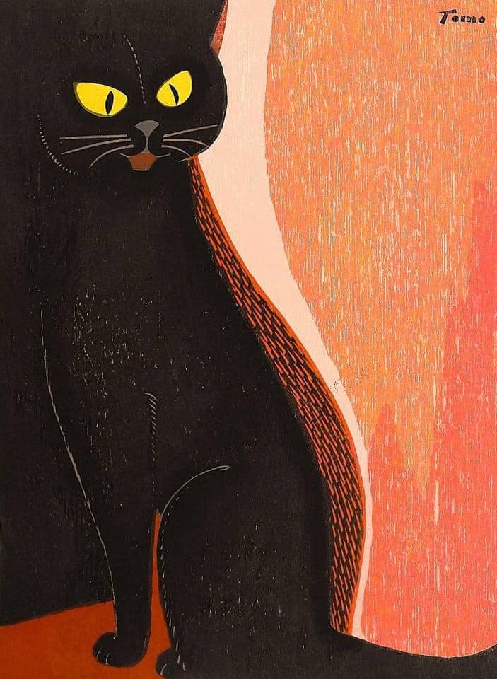 Cats by a fireplace