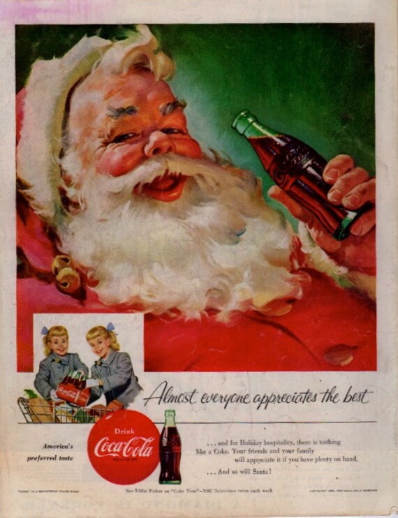 Vintage 1955 Coca-Cola ad featuring Santa Claus
