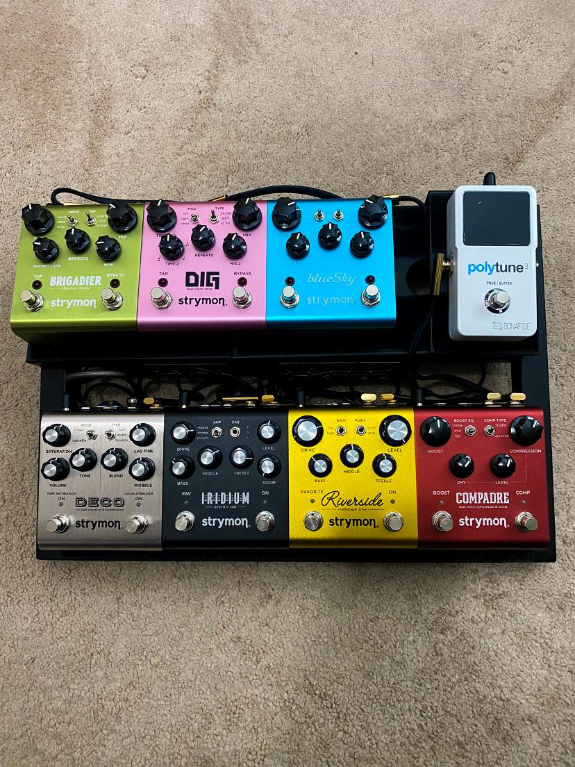 Pedalboard setup with Strymon and Fulltone pedals