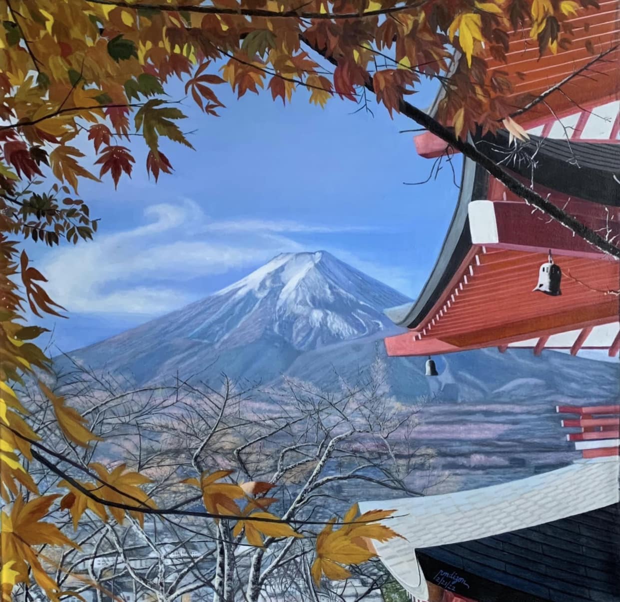 Mount Fuji oil painting on canvas inspired by Daisaku Ikeda