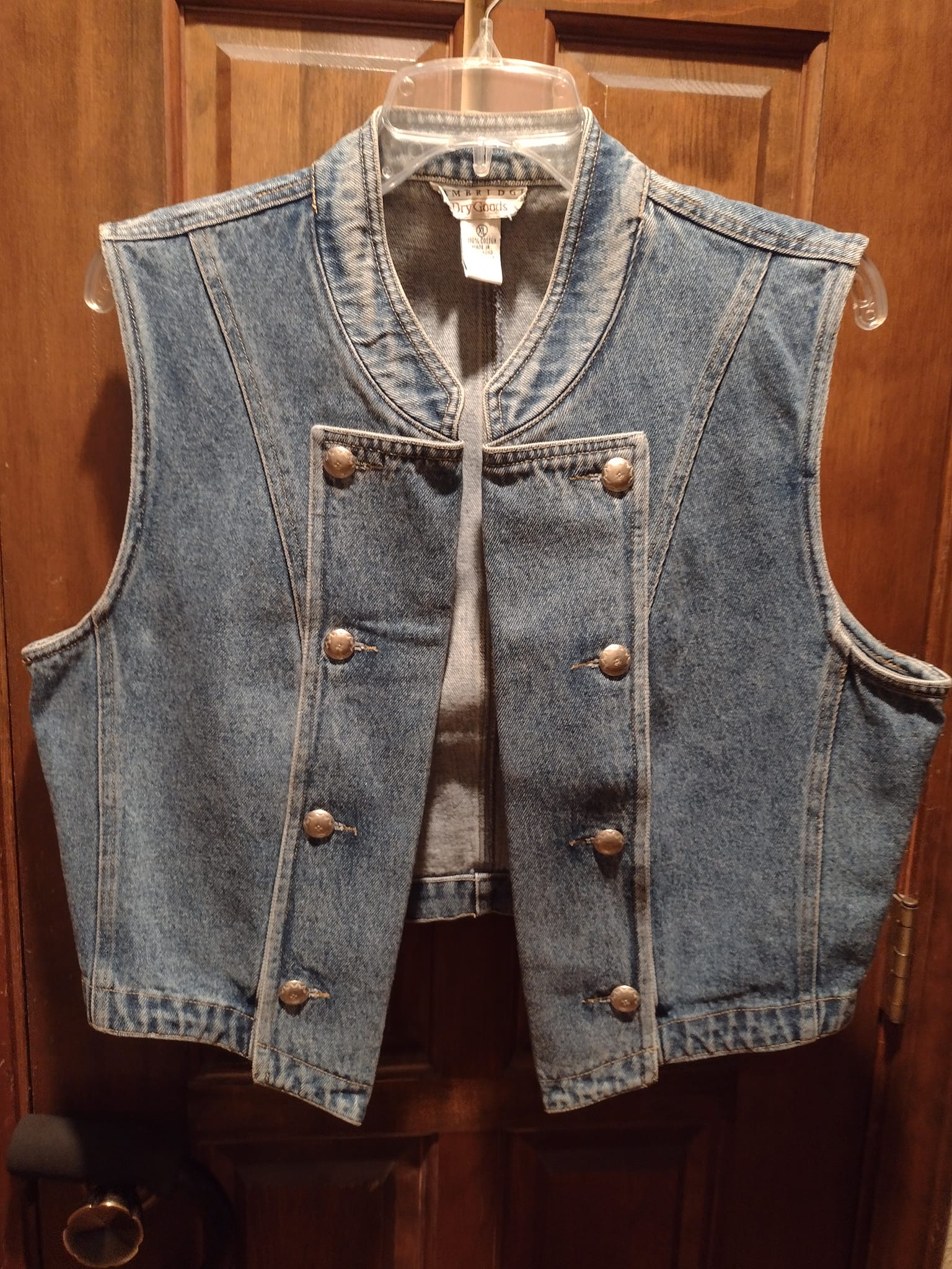 Upcycled military-style vest with patriotic fabric and appliques