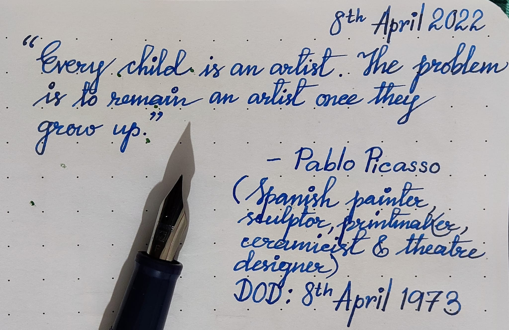Writing sample. Pen: Parker 51 Ink: Diamine Majestic Blue Paper 
