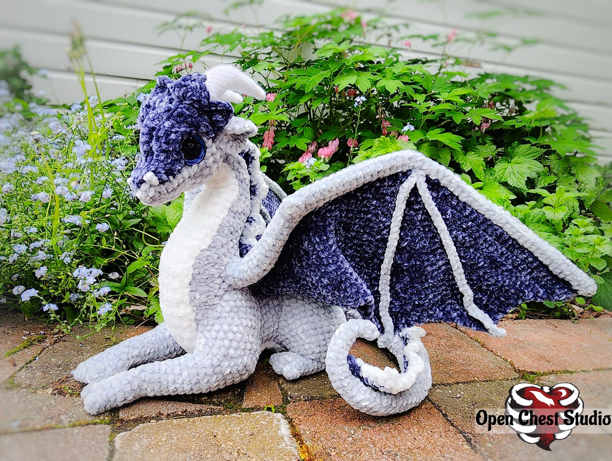 Crochet velveteen dragon made with Crafty Intentions patterns