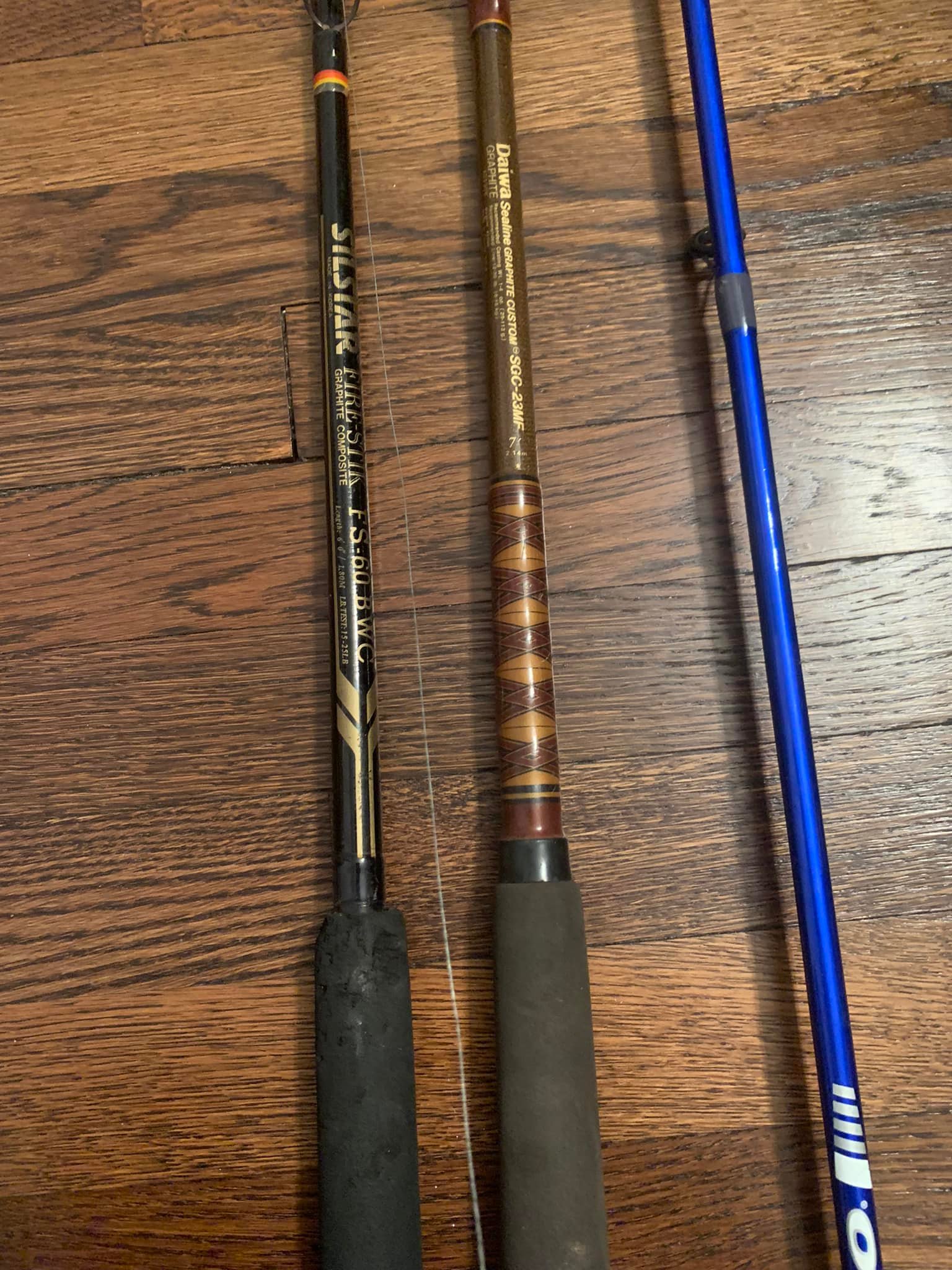 Three fishing rods. G Loomis Bronzeback SMR882S-SP 7' 4” fast