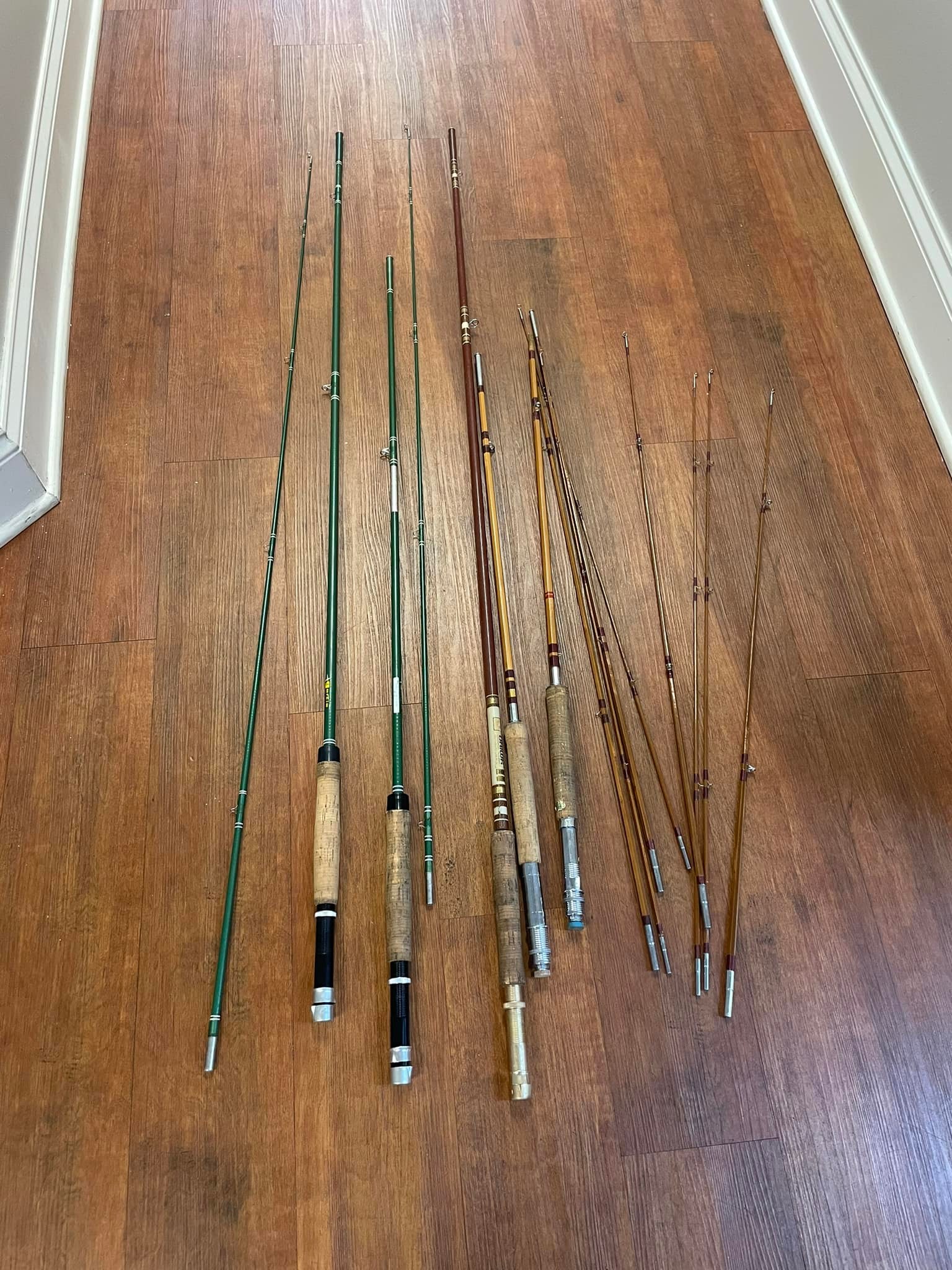 antique long wood fishing pole Handmade Tonkin Bamboo Casting Rod Wood Primitive Fishing Pole RARE