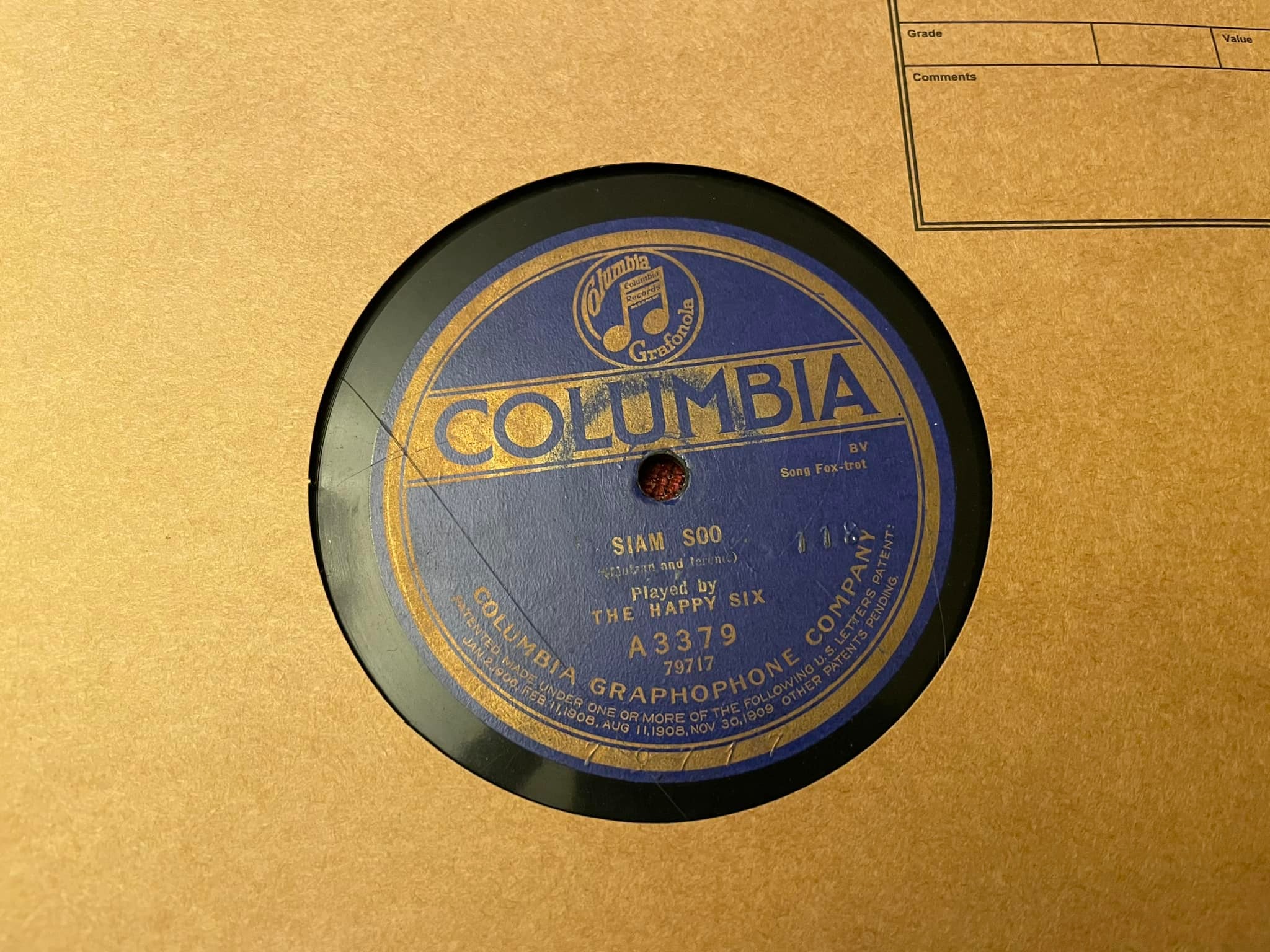 Rare Columbia record shipped with Edison records for protection
