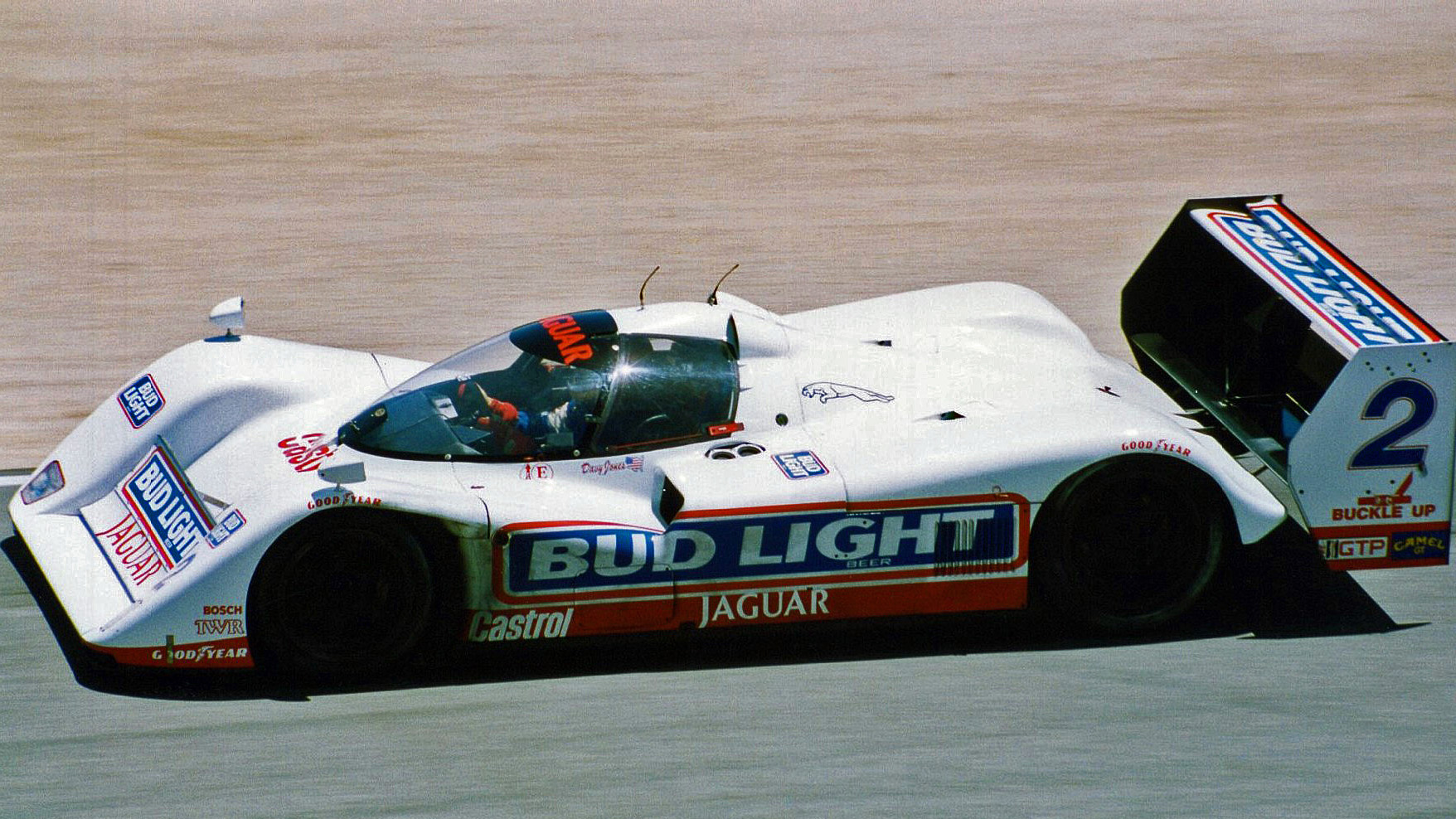 Davy Jones, 1992 Grand Auto Supply Camel GT, Laguna Seca, turn 6 exit.