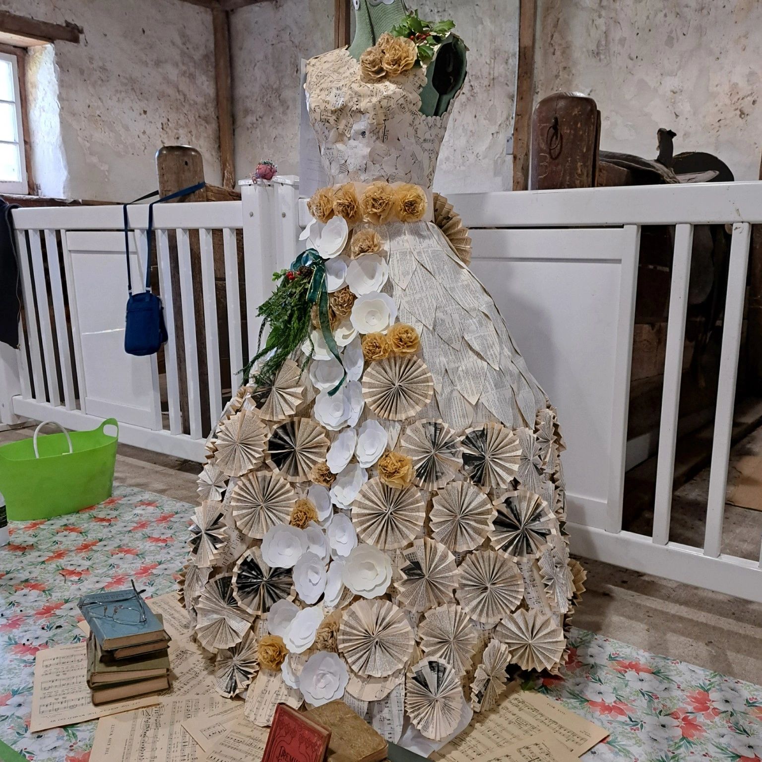 Paper artist shares handmade paper dress for holiday display