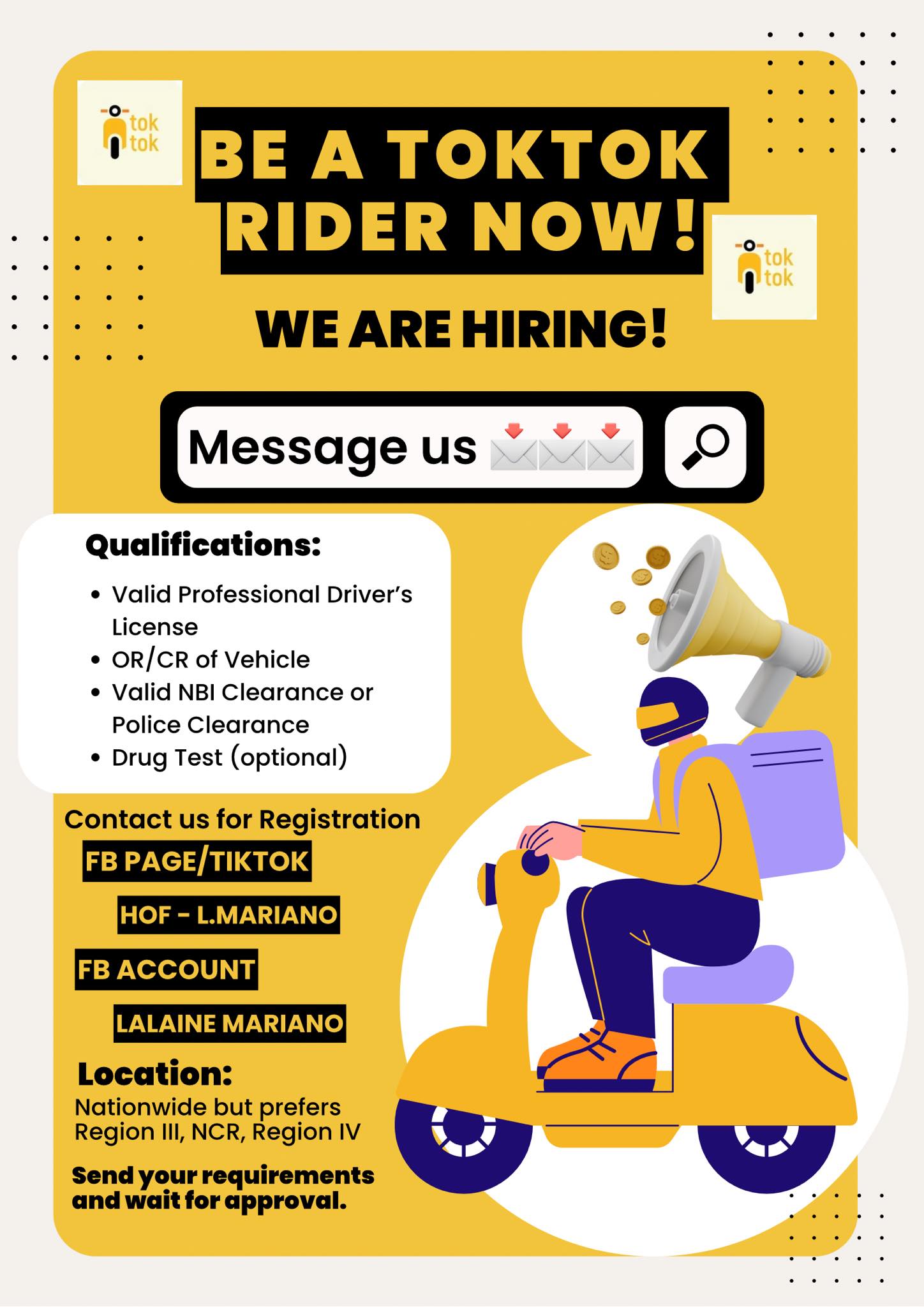 TOKTOK RIDER / DRIVER HIRING AND DELIVERY REQUEST | Facebook