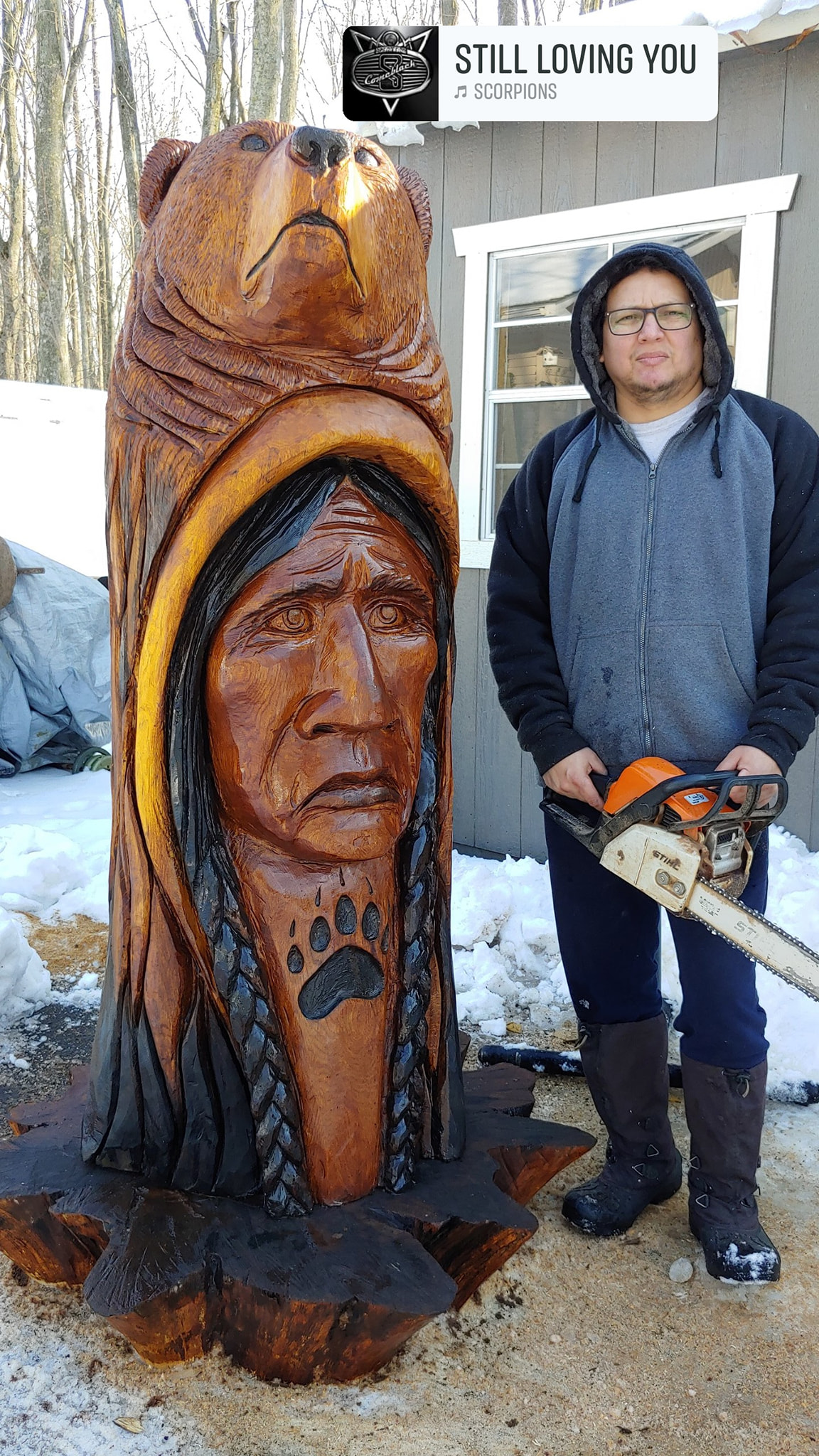7 foot oak carving I just finished. I'm Shawnee tribe and live in