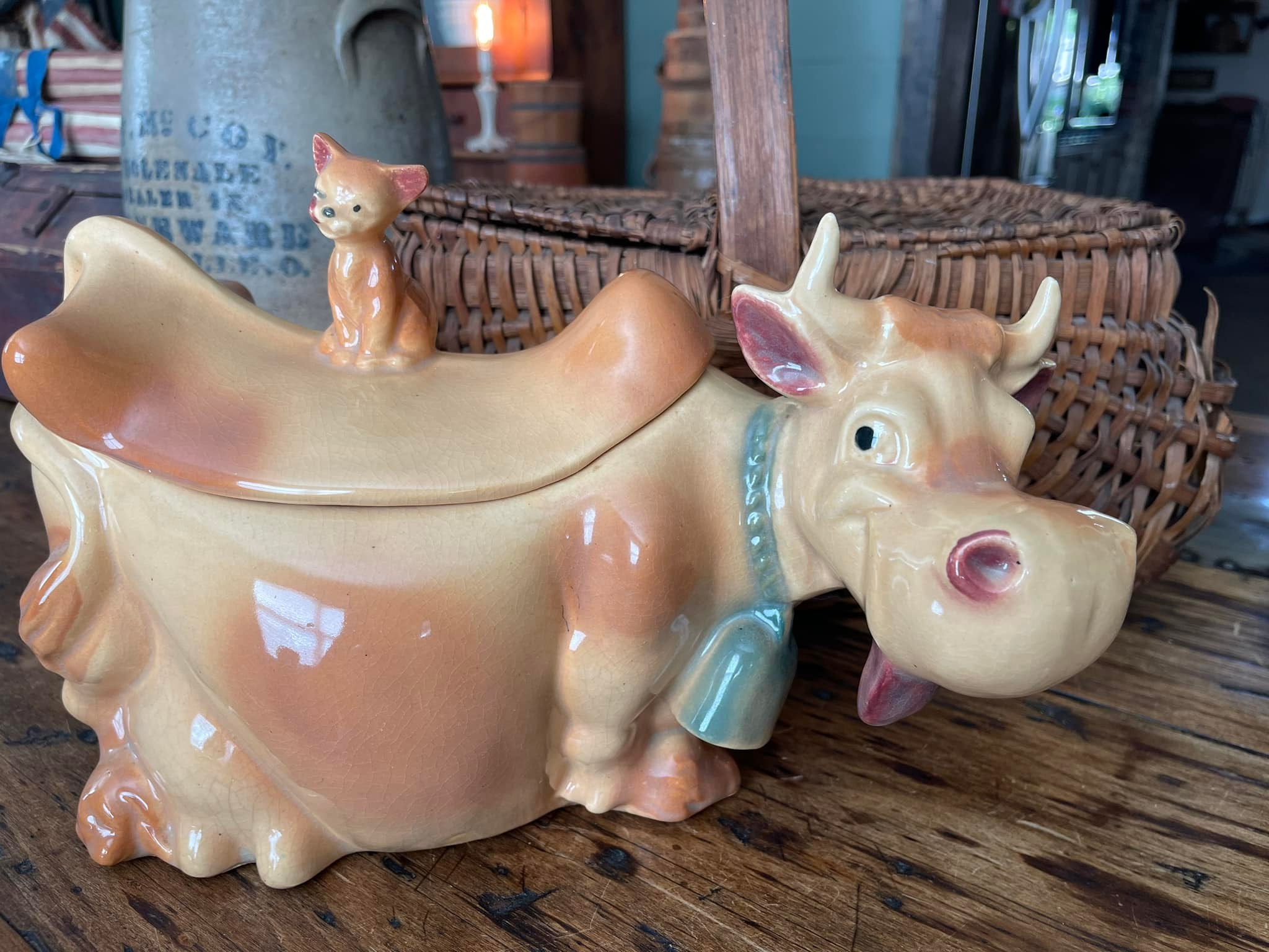 Vintage 1940s brushed cow cookie jar for sale