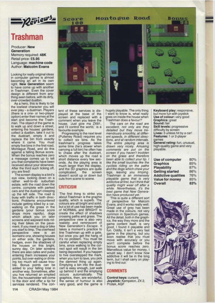 Game of the Day #476 ## Trashman (New Generation 1984) Reviewed
