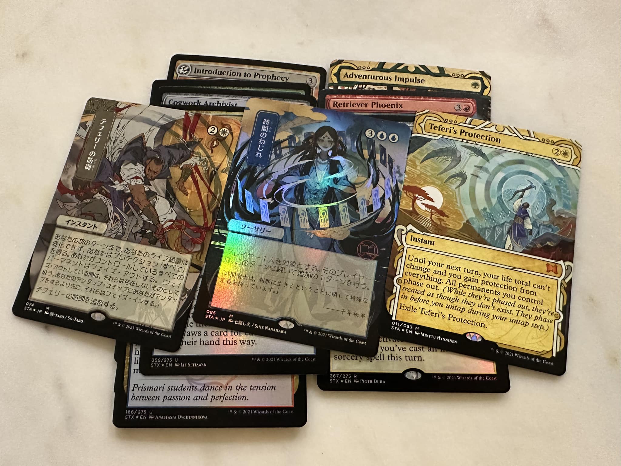 Pulled etched foil Teferi's and foil JP alt Time Warp