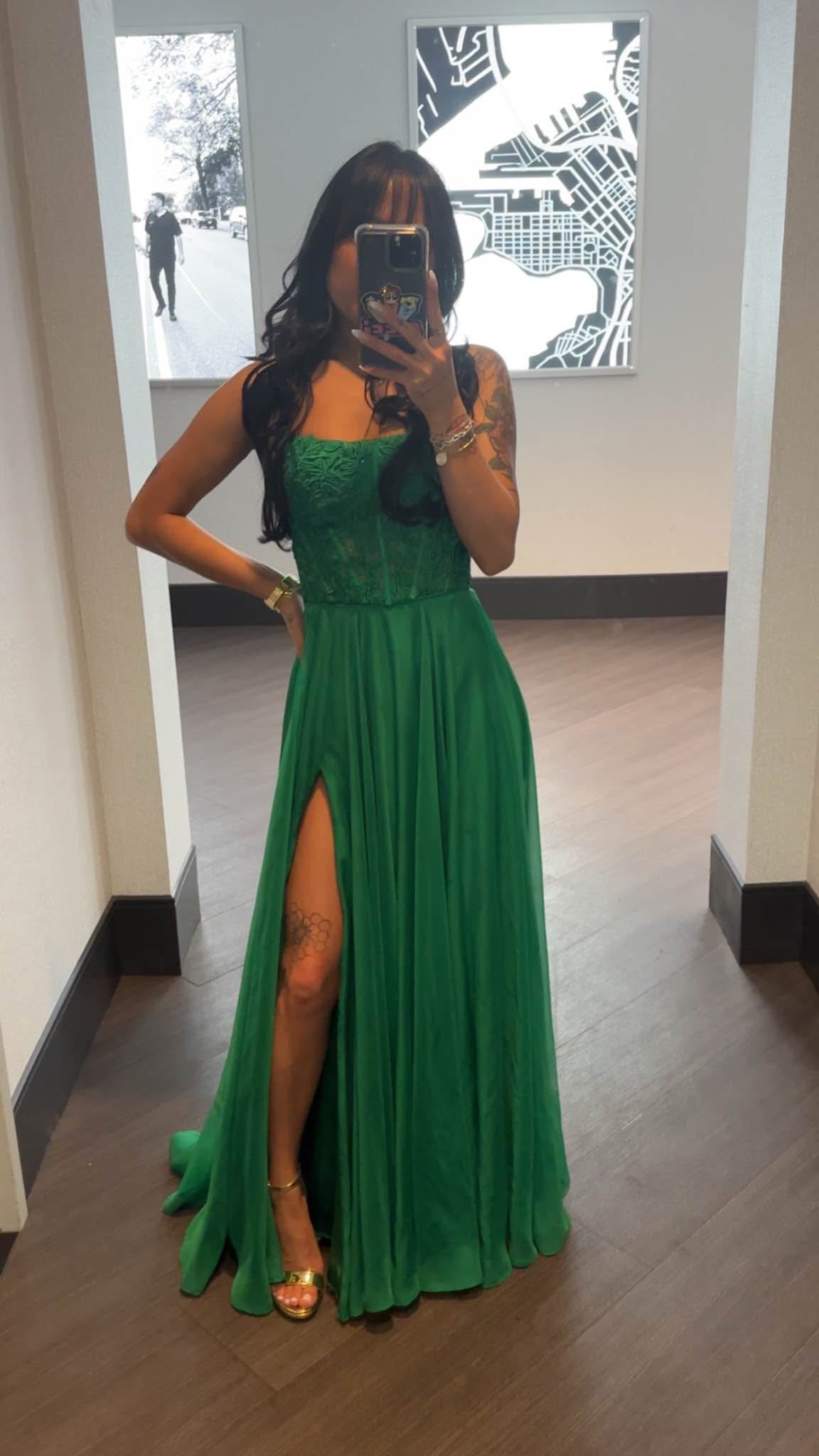 Stunning emerald green Sherri Hill 56620 formal gown. Size 12, no alterations! Purchased new in March, worn once then hung back up in garment bag. Paid $780,If you purchase new now, they