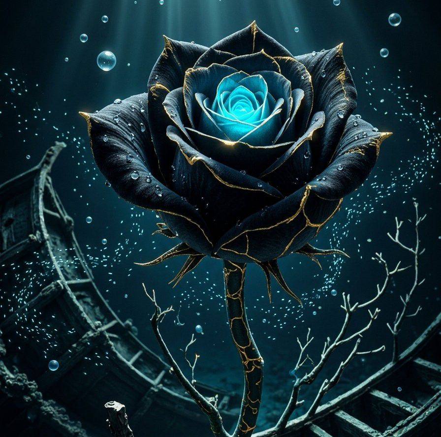 This black rose was born in darkness, covered in jewels that weren't ...