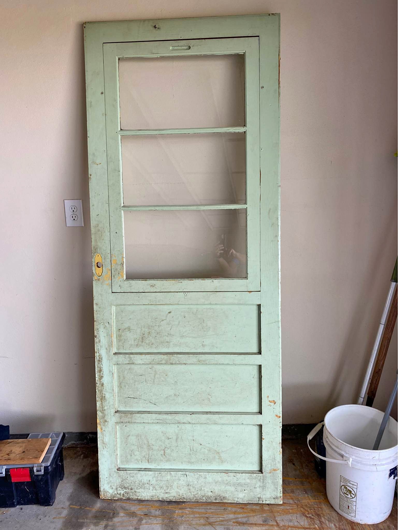 Vintage wooden storm door 32” X 81” Windows are intact. - Cabinets