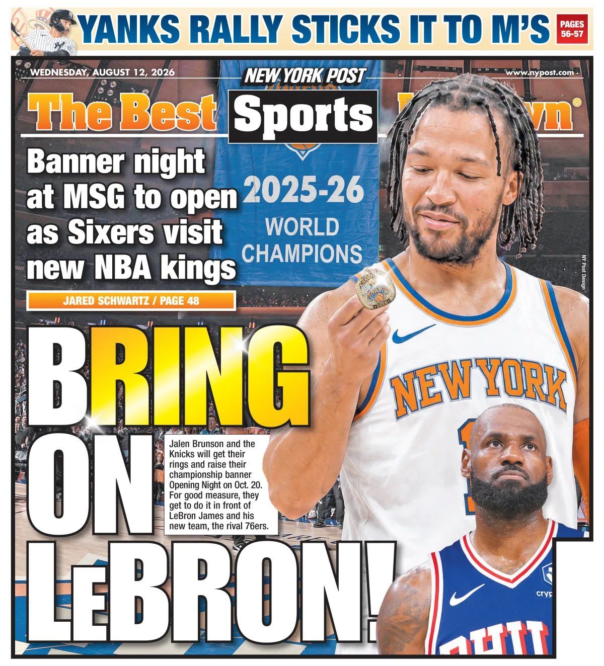 Knicks to open 2025-26 season against 76ers at MSG